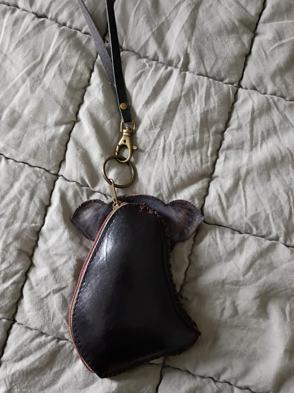 Leather Koala Keychain Purse Charm in Dark Brown